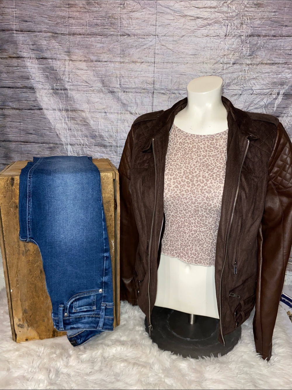 Brown Women's Moto Jacket - Stylish Quilted Detail